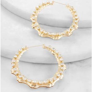 Rhinestone Bamboo Earrings with Stones - Gold